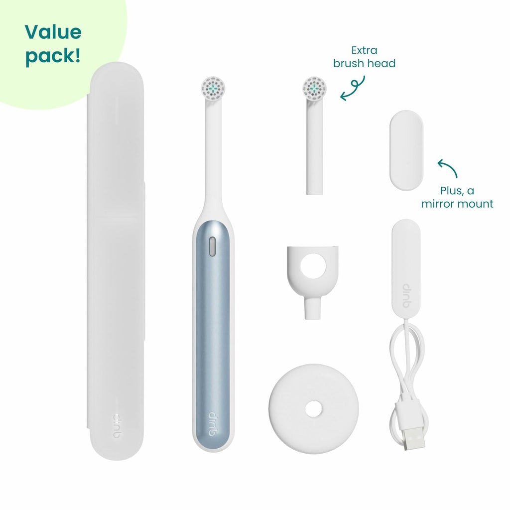 QuipRev 360 Oscillating Rechargeable Electric Toothbrush Soft Bristles Blue Mist