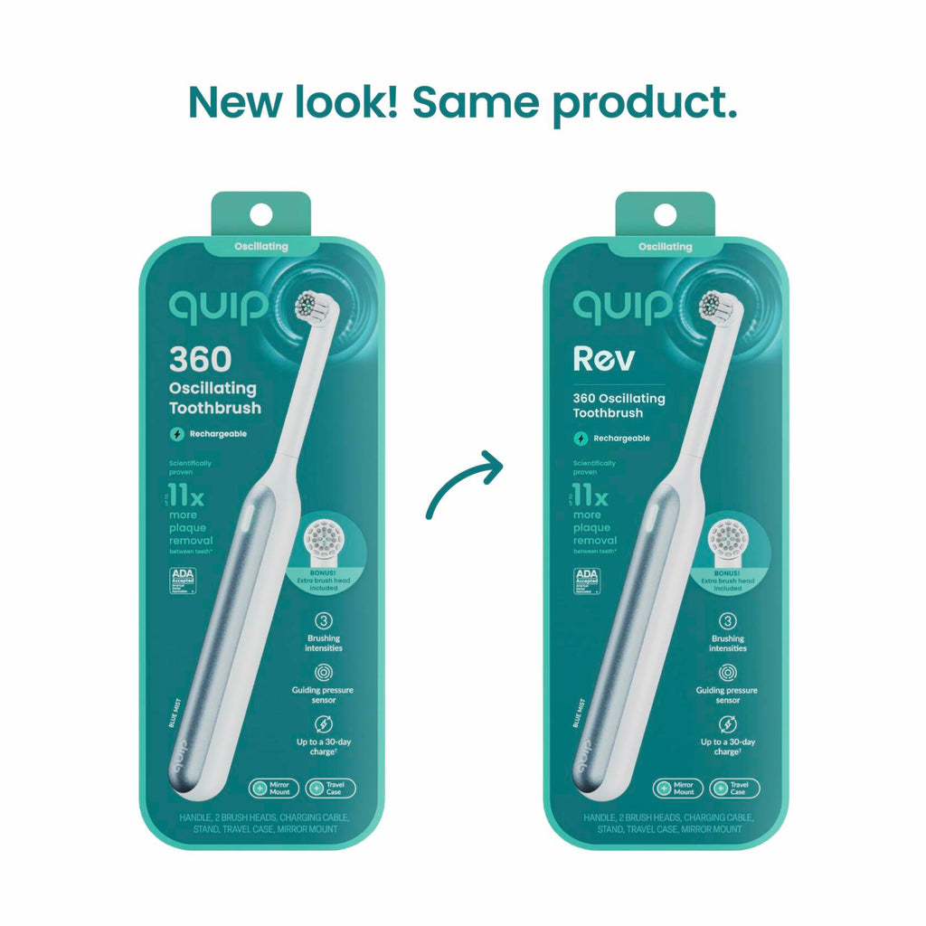 QuipRev 360 Oscillating Rechargeable Electric Toothbrush Soft Bristles Blue Mist