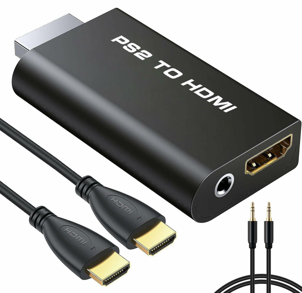 sartyee PS2 to HDMI Adapter Converter with 3.5mm Audio Cable Black