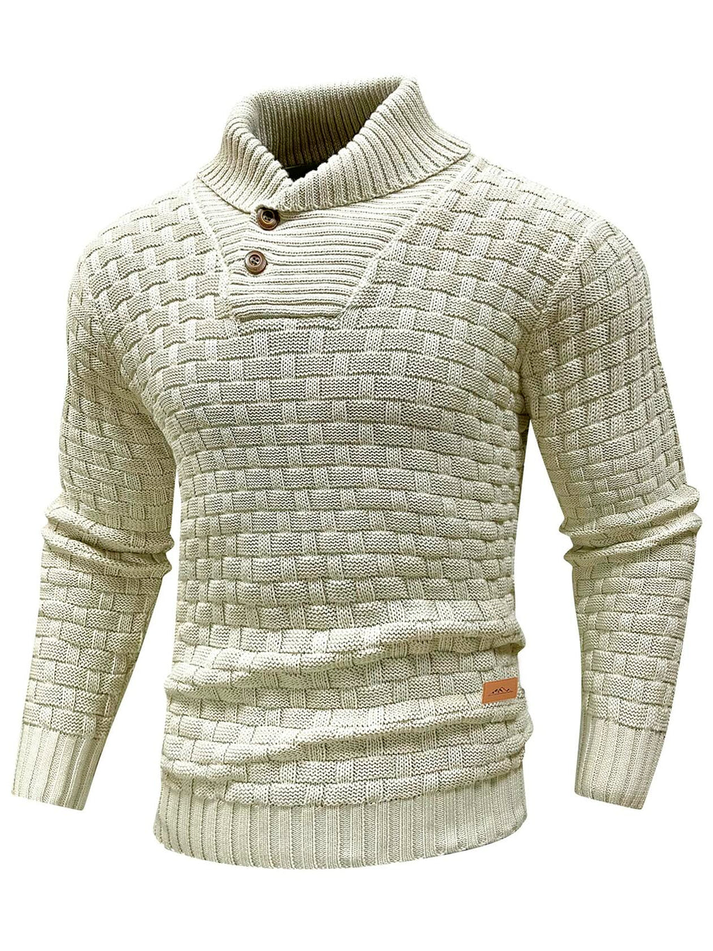 Arcciit Mens Pullover Shawl Collar Cable Knit Sweater Khaki Size 3X-Large