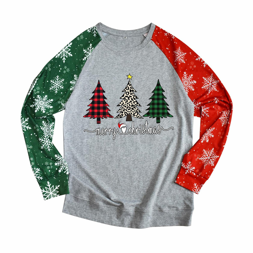 ADIAOA Women's Christmas Color-Block Botany Cartoon Shirt Greentree Size L