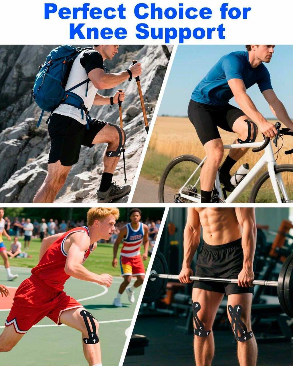 Yigney Christian Cross Kinesiology Tape Knee Support Black 12 Pcs