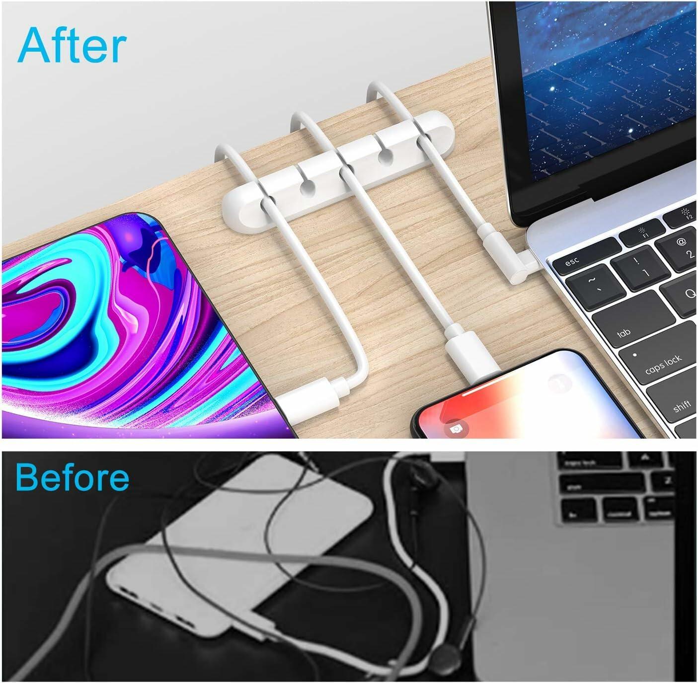 INCHOR Cord Organizer White Silicone 3-Pack Cable Clips (7,5,3 Slots)