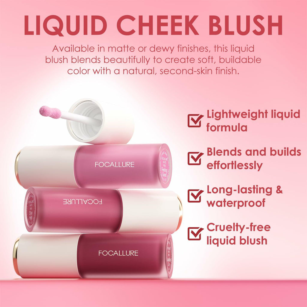 FOCALLURE Silky Cream Liquid Blush Matte Dewy Face Makeup 0.13oz Pack of 1