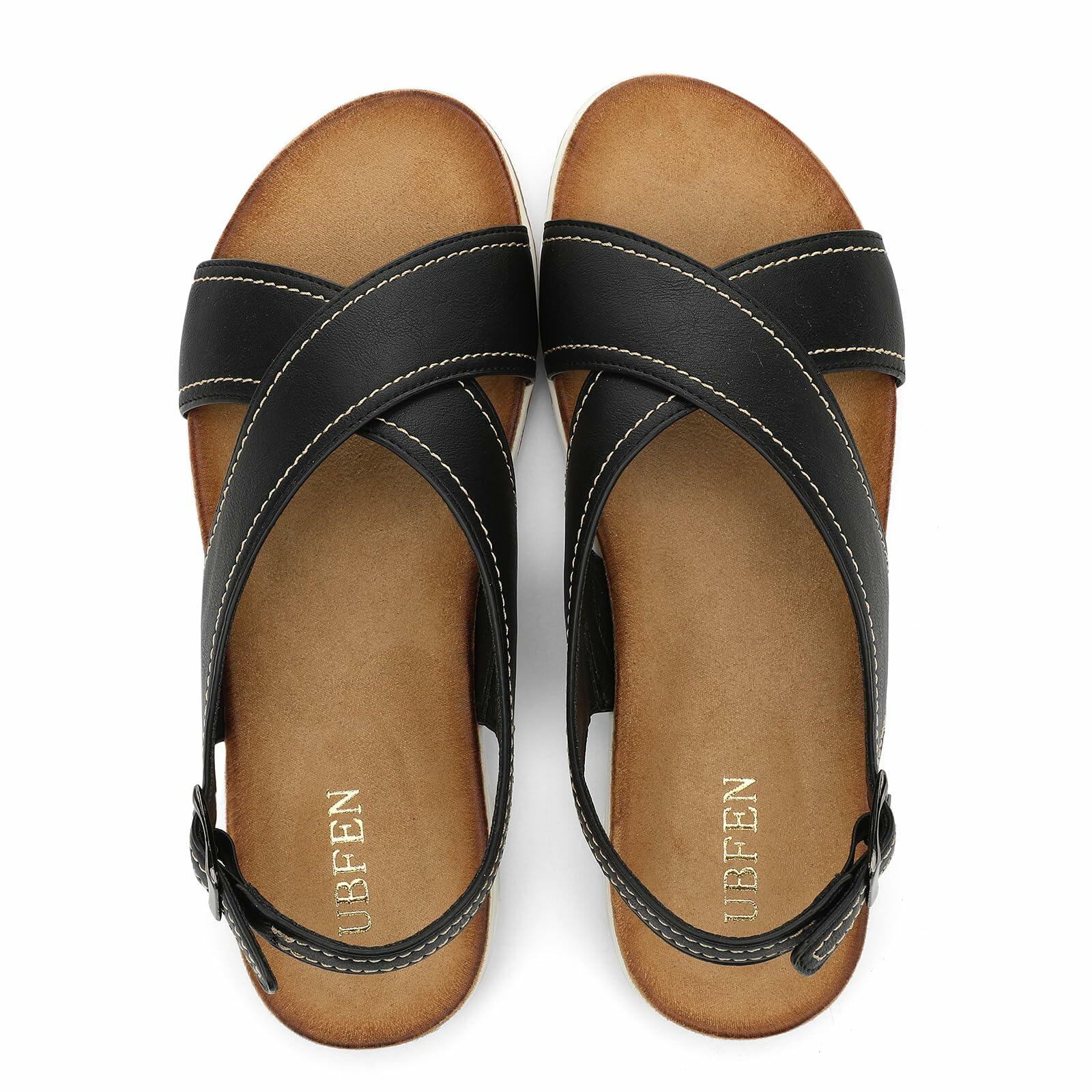 UBFEN Womens Flat Sandals Arch Support Slingback Black Size 8