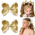 CÉLLOT 4.5" Shining Gold Hair Bows Alligator Clips 2 Pack