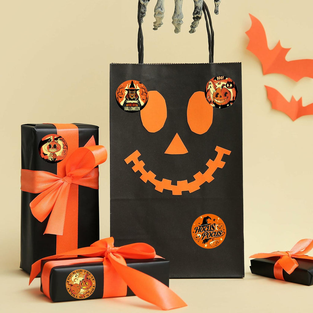 ZAWE Halloween Sticker Roll 500pcs 1.5" Ghosts Pumpkins Witch Colored