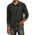 Thkzn Men’s Fleece Lined Polo Shirt Long Sleeve Button Golf Casual Black 2XL