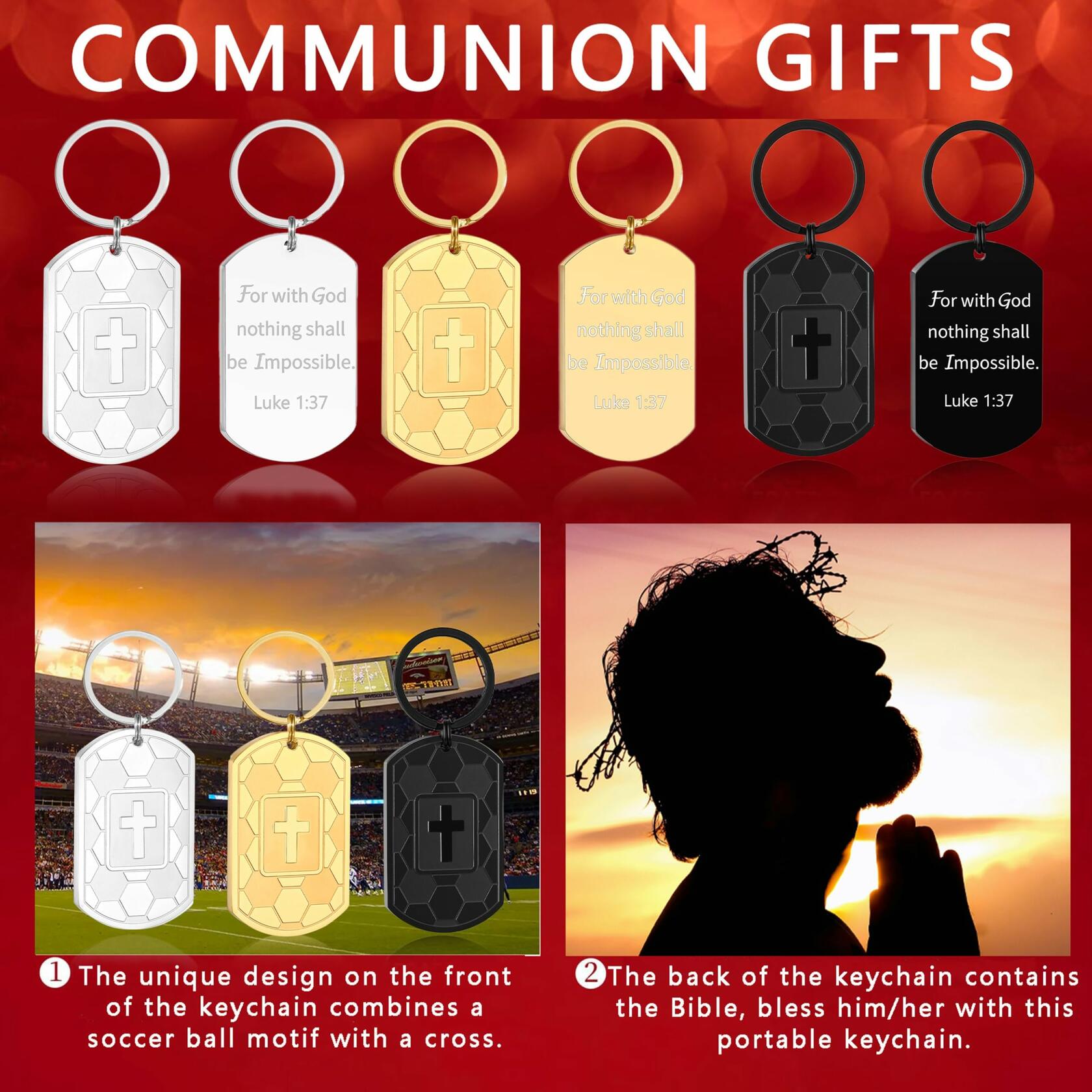 Miss Chipmunk Football Bible Verse Keychain Luke 1:37 Black Stainless Steel